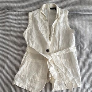 Tahari Cream Lace Jumpsuit with Belt and Collar